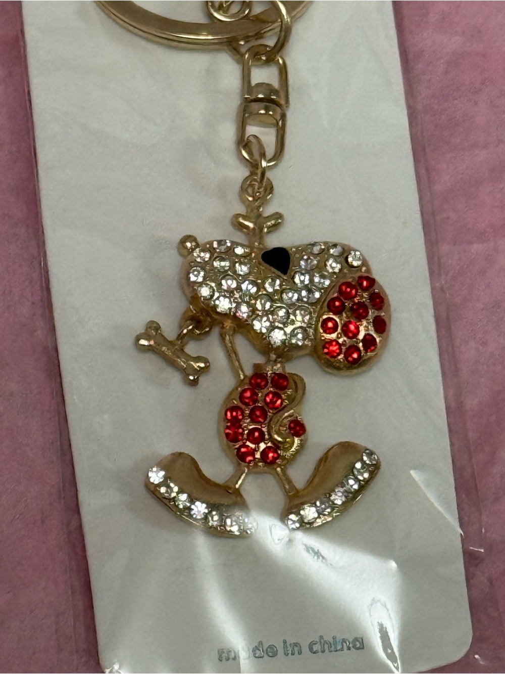 Crystal & Red Rhinestone Dog Character Keychain